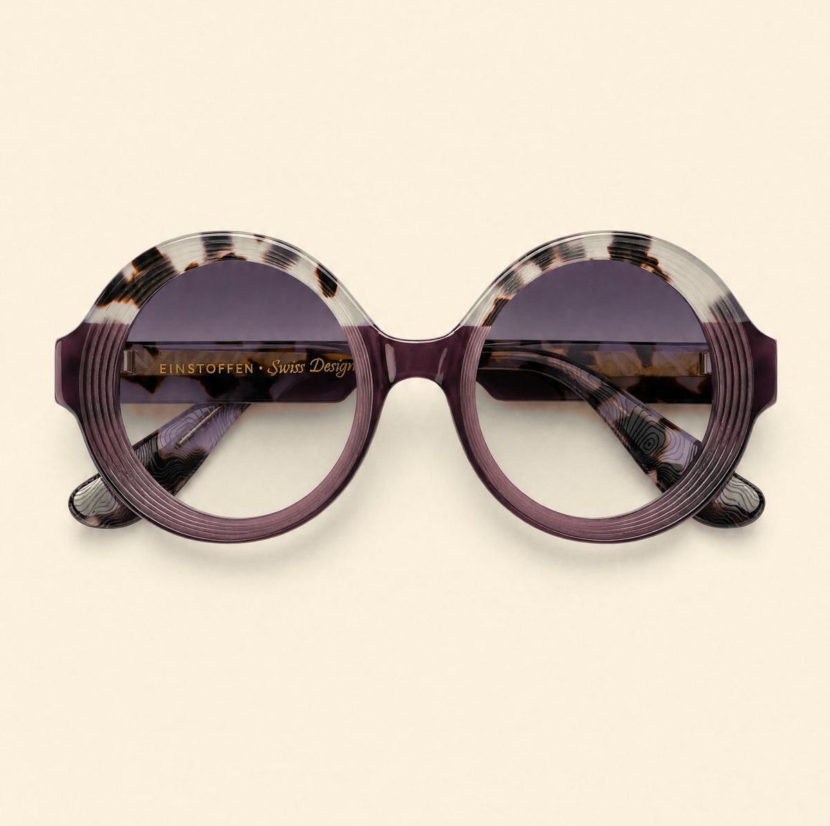 Runde Sonnenbrille in Aubergine mit Schildpatt